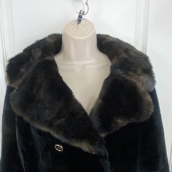 Vintage Borgazia Faux Fur Velvet Coat Womens 14 Black Penny Lane‎ Mob Wife 70s - Picture 2 of 14